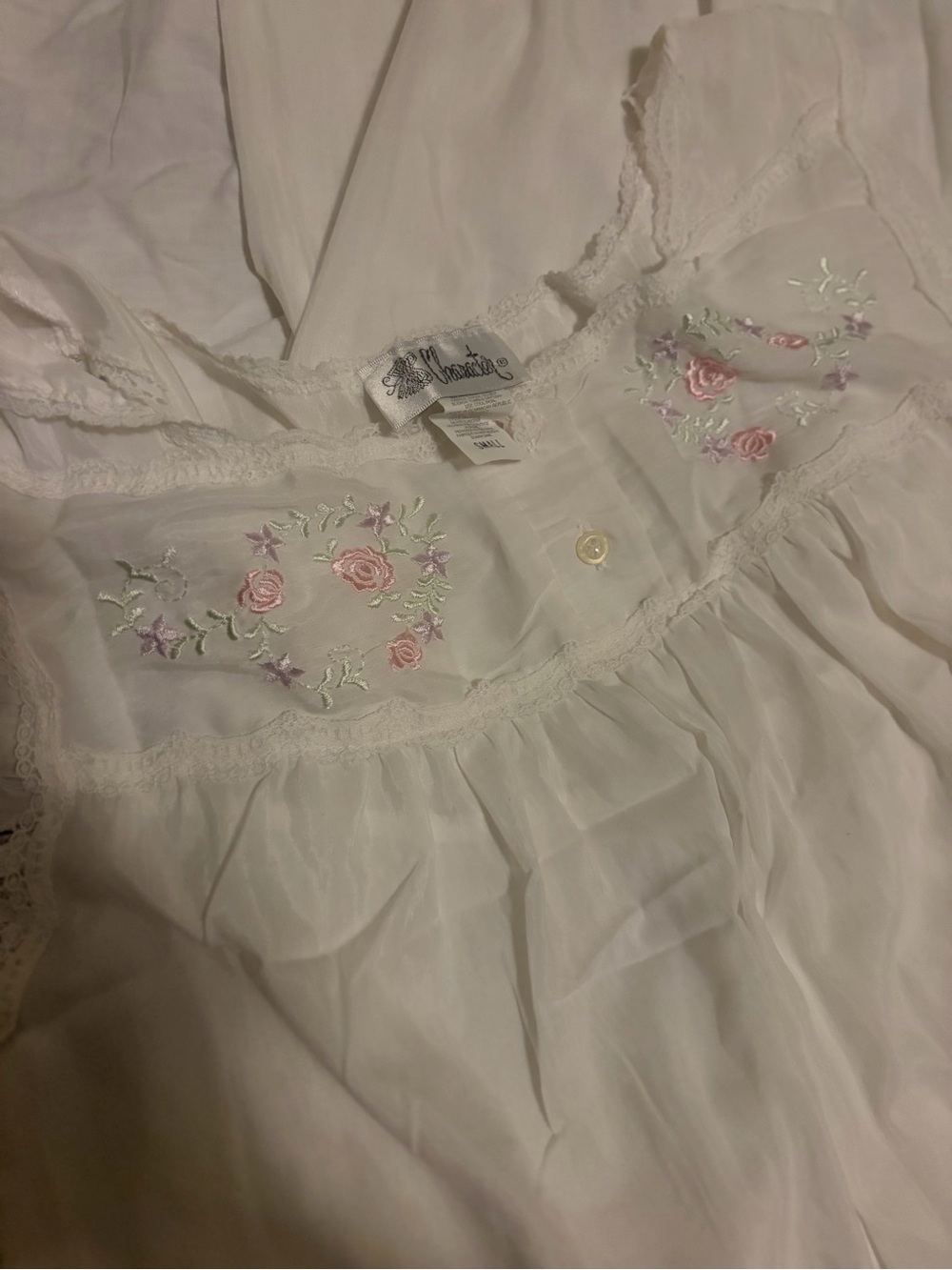 Vintage Character White Embroidered Nightgown Lace Coquette Cottagecore S.